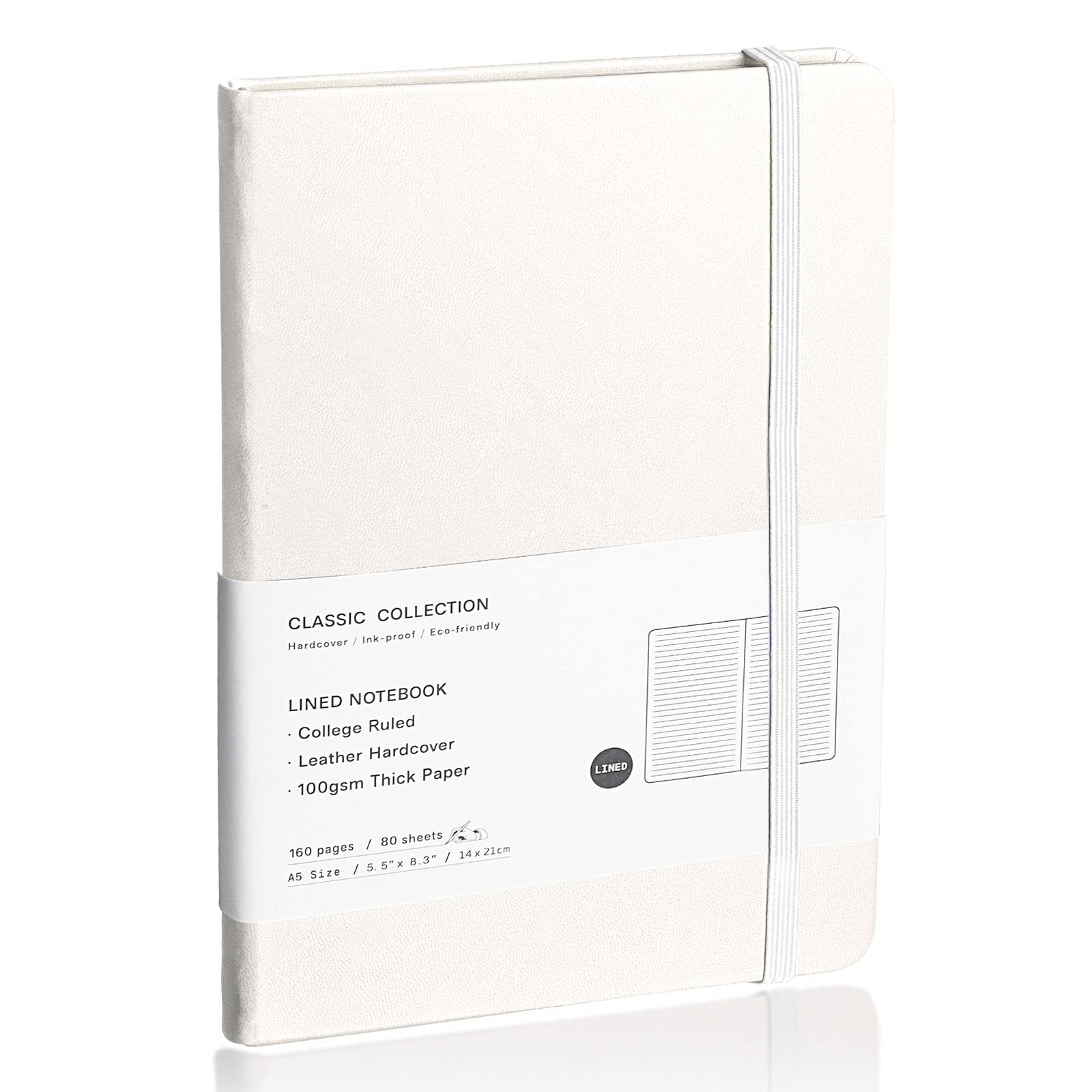 Photo 1 of EMOMAS Lined Journal Notebook, (White), 160 Pages, Medium 5.7 inches x 8 inches - 100 gsm Thick Paper, Hardcover