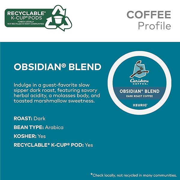 CARIBOU COFFEE OBSIDIAN KEURIG SINGLE-SERVE K-CUP POD, MEDIUM ROAST COFFEE 24 CT