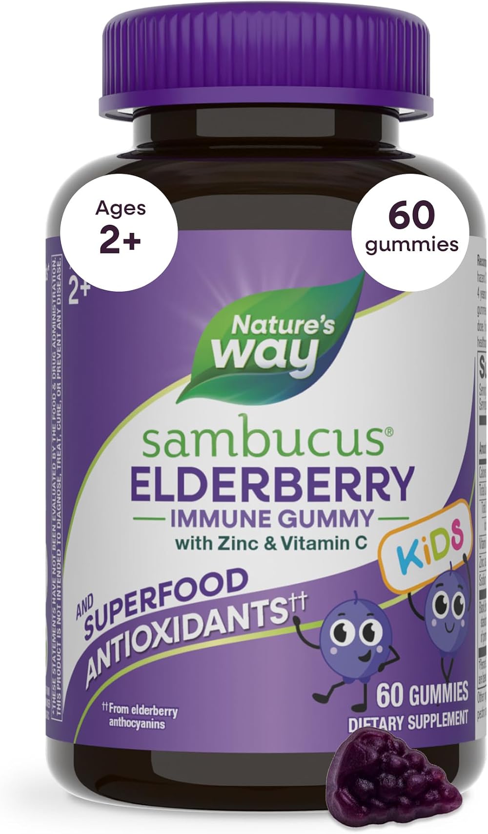 Nature's Way Sambucus Elderberry 60 Gummies for Kids Immunity Support