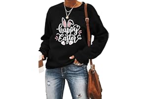 Ykomow Happy Easter Sweatshirt Women Long Sleeve Cute Bunny Rabbit Graphic Tees Pullover