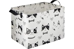 HIYAGON Cat Basket Cute Toy Storage Basket Bin Organizer Box Kids Gift Basket Empty Rectangular Cat Room Decor for Home Books(Bowknot Cats)
