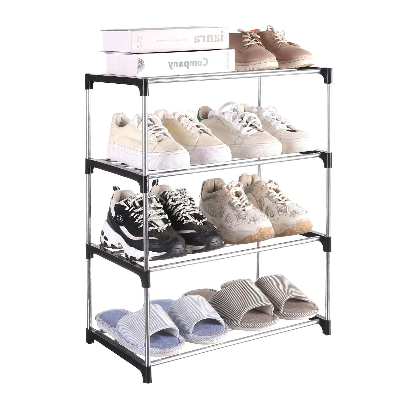 Photo 1 of ***SELLING FOR PARTS, FINAL SALE***Fouews Small Shoe Rack, Narrow Stackable Shoe Shelf Organizer for Entryway, Doorway and Bedroom Closet (4-Tier, Black)***SELLING FOR PARTS, FINAL SALE***