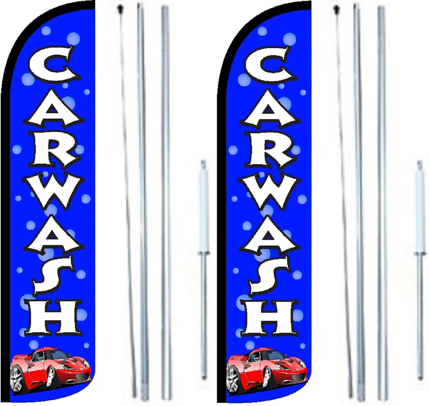 Car Wash King Windless Flag Sign With Complete Hybrid Pole