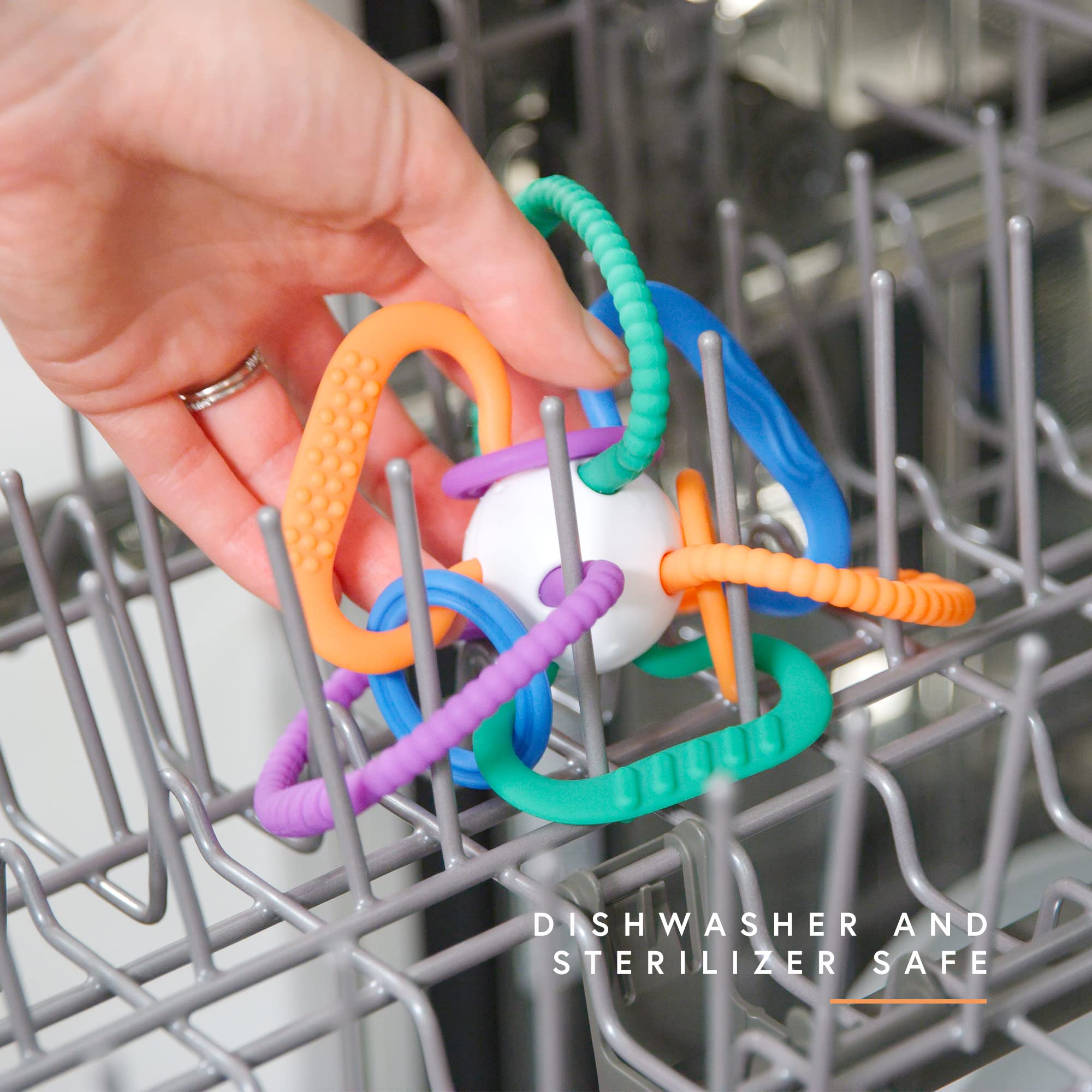 Quark Thiingy Baby Teething Toy - Sensory Toy with BPA-Free Silicone Rings & Baby Rattle - High Temperature Sterilization & Dishwasher Safe - for Newborns, 0-12 Months - Baby Teething Relief Chew Toy