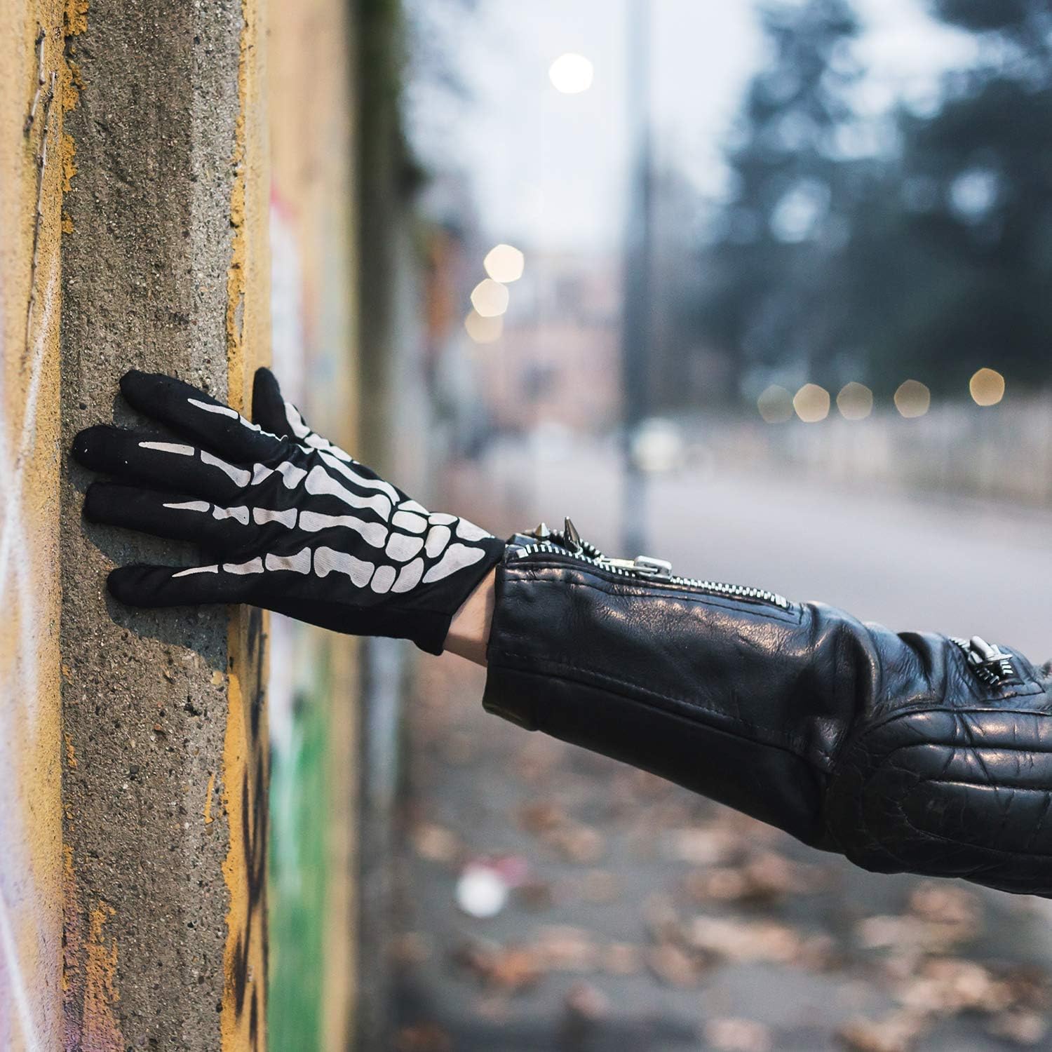 KAIMINGQIAN Halloween Accessories Gloves,Full Finger Skeleton Pattern Gloves: Clothing
