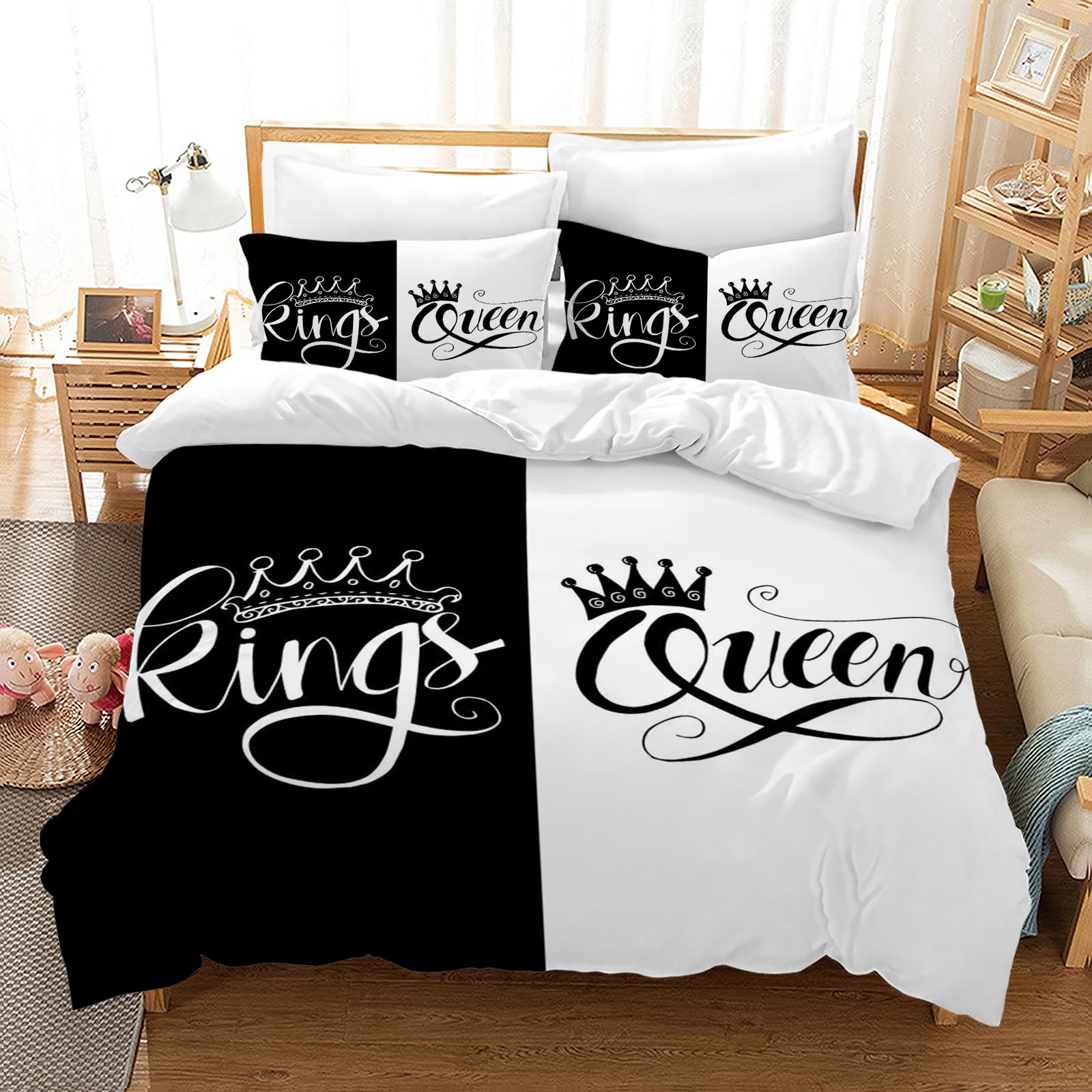 VTRXEG King and Queen Bedding Set,Soft and Comfortable Microfiber Duvet Cover,Couples Duvet Cover with Zipper + 2 Pillowcases (B, 200x200cm)