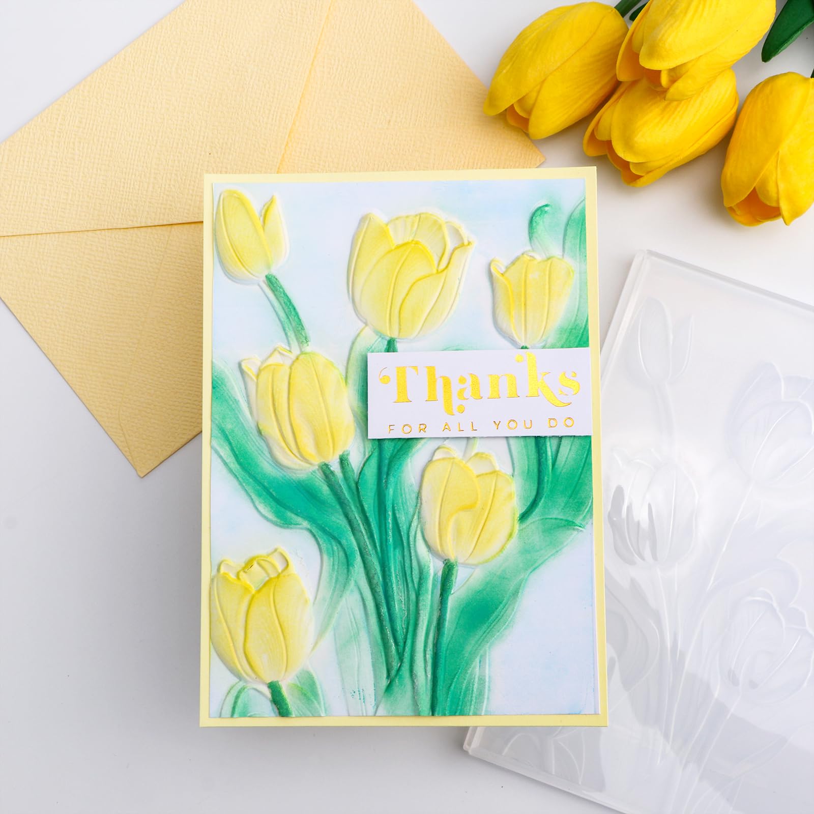 BAOFALI 3D Flowers Theme Plastic Embossing Folders Tulip for DIY Scrapbooking Photo Album Card Paper Craft Decoration for Card Making,Embossing Template Paper Card Embossing Stencil