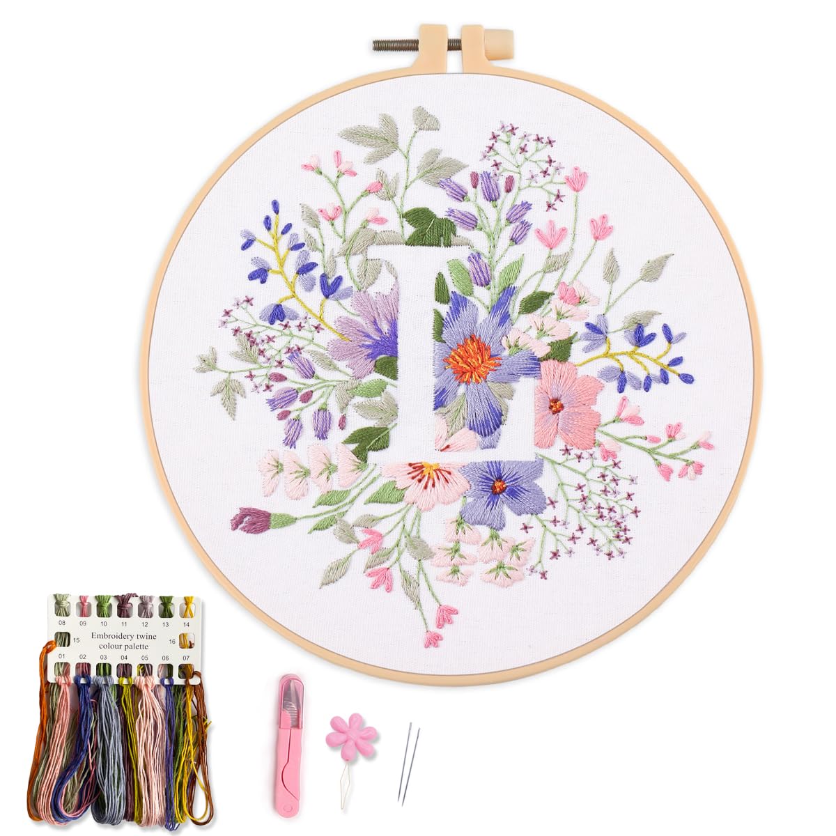 Myfelicity Embroidery Kit for Beginners and Adults, Floral and Lettering Design (L)