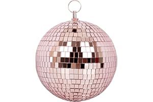 Mirror Ball for Disco DJ Club Party Wedding Home Decor, Muscab 6 Inch Disco Ball with Hanging Ring, Rose Gold