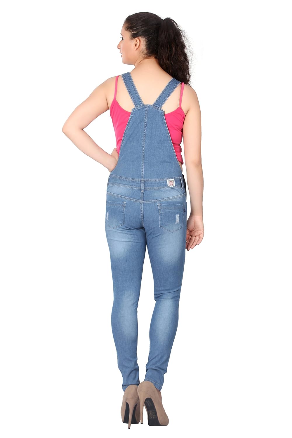 fck-3 women's mild distressed stretchable denim dungaree