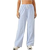 QJQ Women's Striped Pants Pajama Lounge Boxer Pants Cute Comfy Drawstring Waist PJ Bottoms with Pockets 2025 Outfits