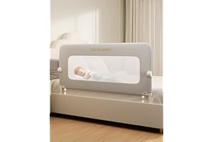 ONEYA BABY Baby Bed Rail Guard, 59in Thickened Toddler Bed Rail for Toddlers, Extral Tall Swing Down Kids Child Safety Side Railing Guards/Rails for Twin, Full, Queen, King Bunk Size Bed, White/Grey, 27”H