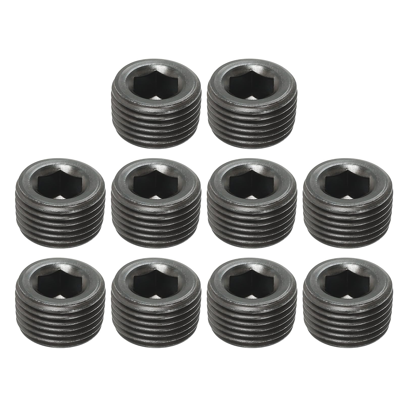 PATIKIL 3/8NPT Male Pipe Plug Internal Hex Thread Socket, 10 Pcs Solid Stainless Steel Pipe Plug Fitting Set Hex Counter Sunk Pipe Plug for Pipe Air Tanks, Black