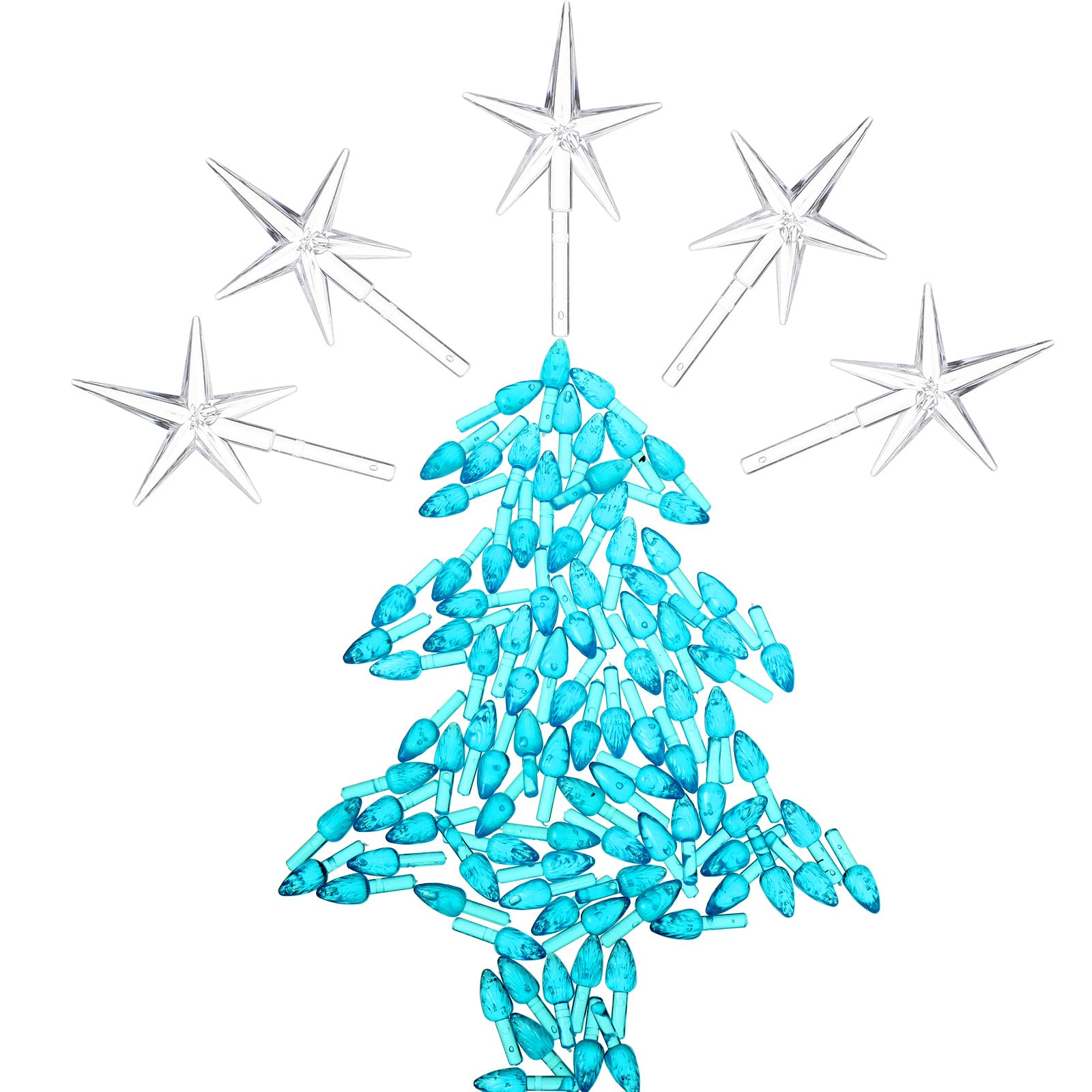 100 Pieces Plastic Christmas Tree Bulbs and 5 Stars Replacement Tree Bulbs for Ceramic Christmas Tree Decorations (4.7 mm Diameter, Blue)