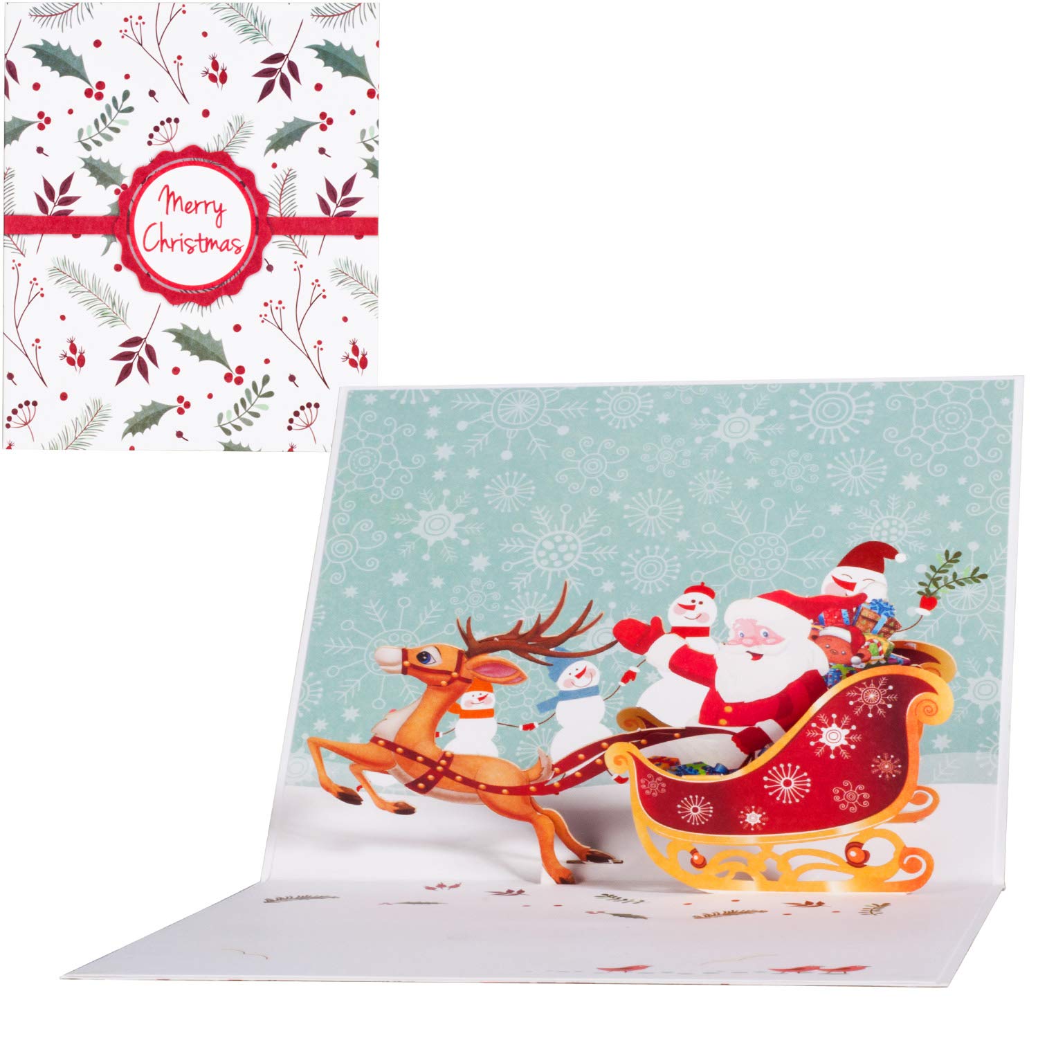 ANEWISH 3D Pop Up Christmas Card with Envelopes Santa and Reindeer Gift Card Three-Dimensional Cards Christmas Pop Up Card with Envelope — image 1