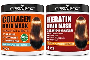 CRISTALBOX 2 Pack Collagen Hair Mask & Keratin Hair Mask,Keratin Hair Treatment,Repair Treatment Deep Conditioning Hair Treatment Mask for Damaged Hair,Hydrating Conditioner with Argan Oil for Dry Hair