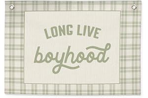 CEBTHN Boys Room Decor – Cute Green Long Live Boyhood Linen Canvas Banner, Wall Hanging Flag for Playroom, Nursery, Teen Boy Bedroom, 20x30 Inch