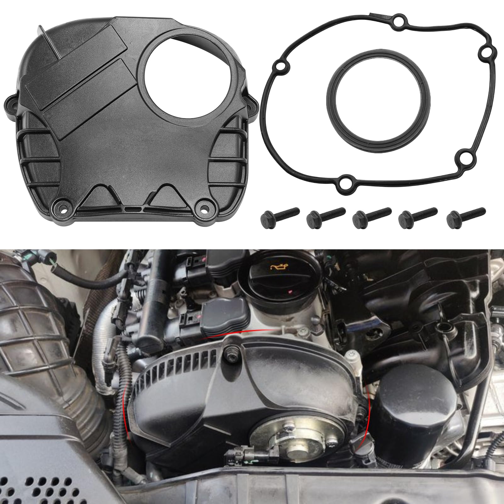 Photo 1 of Abodvu Aluminum Engine Timing Cover W/Gasket Compatible with VW Passat Beetle CC EOS Golf GTI Jetta Audi A3 A4 A5 A6 Allroad Q3 Q5,Timing Chain Cover Replacement for 06H103269C 06H103269H 06H103269G