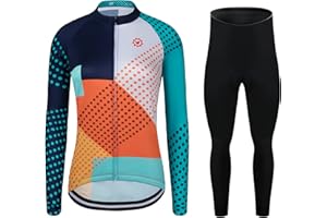 GCRFL Winter Women's Cycling Jersey Sets Thermal Fleece Long Sleeve Bike Jersey + Long Bib Pants, Cycling Set For Women