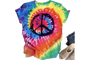 OCURHU Women Hippie Shirt Tie Dye Peace Sign Tshirts Hippy Peace Costume Hippie Outfit Tee