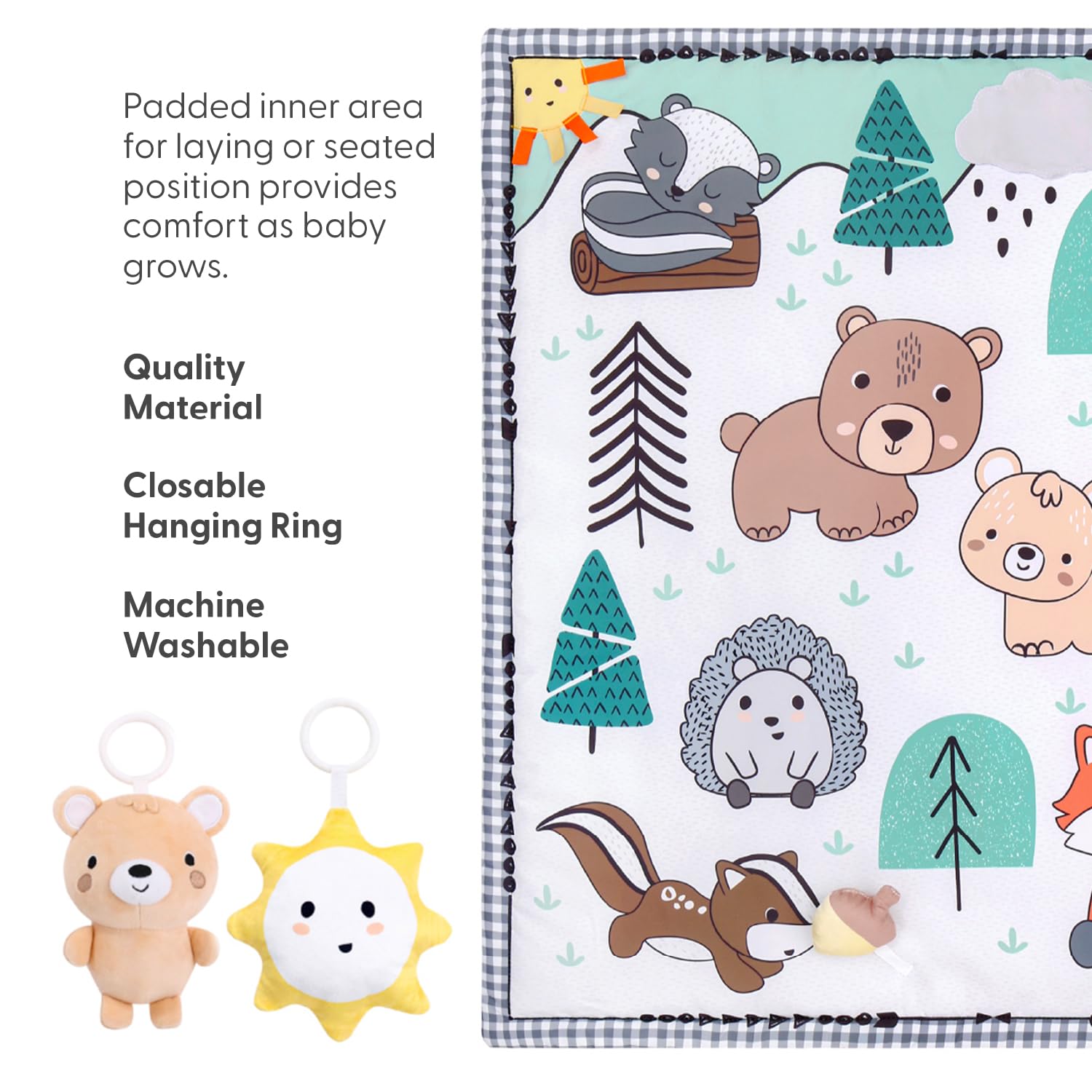 The Peanutshell Unisex Baby Play Gym & 7-in-1 Play Mat - Playmat Baby Toys 0-6, 6-12 Months Tummy Time Mat with Hanging Toys, Soft Padded for Newborns, Infants - Woodland