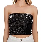 JASGOOD Sparkly Sequin Crop Tops for Women Metallic Tube Tops Strapless Glitter Mermaid Corset Top for Party Club