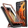 Poetic Spartan Case for Samsung Galaxy S23 Ultra 5G 6.8 inch, Built-in Screen Protector Work with Fingerprint ID, Full Body Rugged Shockproof Protective Cover Case with Kickstand, Metallic Orange
