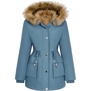 HEEKPEK Women Winter Coats Fleece Lined Parka Jackets with Faux-fur Hood | Full-Zip and Snap Button, Water Repellent, Warm Th