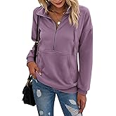 PRETTYGARDEN Women's Casual Long Sleeve Lapel Zipper Sweatshirt Drawstring Loose Pullover Tops