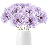 Fqueelvys Artificial Gerbera Daisies 12pcs Purple Daisy Artificial Flowers Fake Silk Flowers with Stems for Floral Arrangements Home Wedding Dining Table Party Garden Decor(Purple)