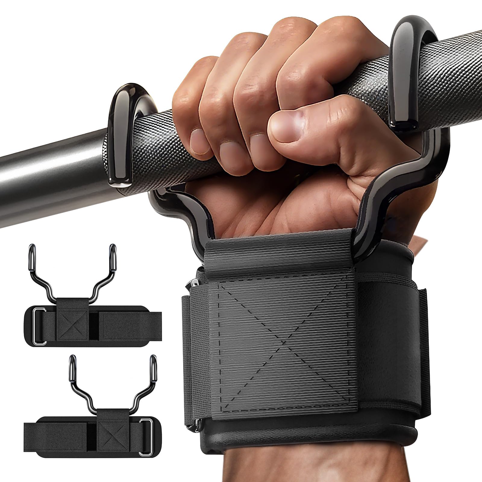 View 1 of ?2025?Jaffick Weight Lifting Hooks (Pair), Heavy Duty Power Wrist Straps Hand Grip Support For Deadlifts, Pull Ups - Neoprene Padded Wrist Wraps Provides Support