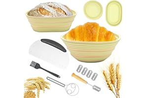Sourdough Bread Starter Kit, Silicone Banneton Bread Proofing Basket Set of 2, 9 Inch Round & 10 Inch Oval Foldable Sourdough