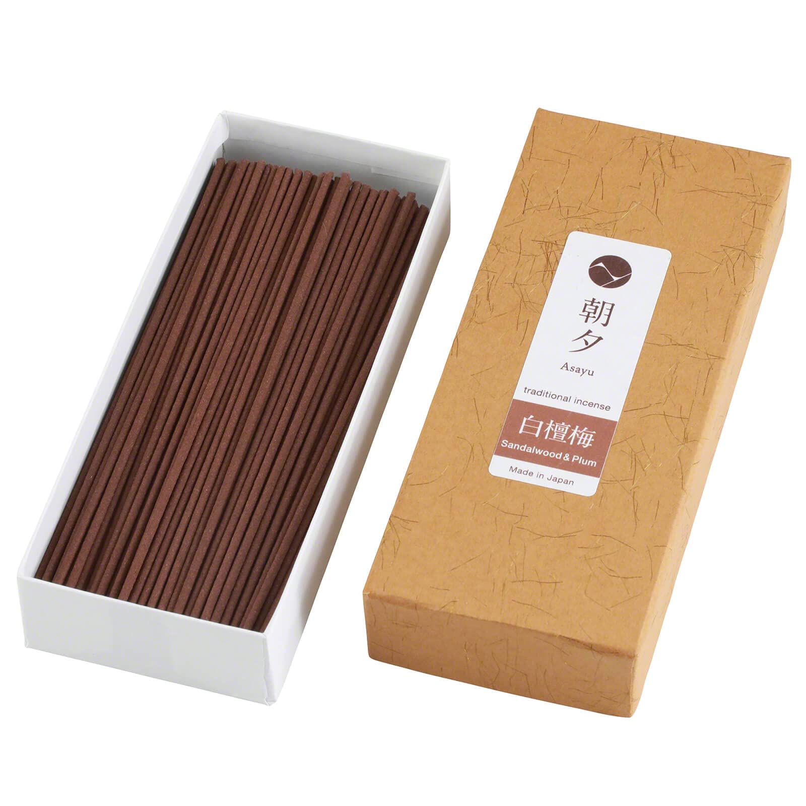 Asayu Japan Traditional Incense Sticks Sandalwood and Plum Blossom Blend - ca. 80 sticks, 40gr - Made in Japan - For Morning Meditation, Relax or Yoga