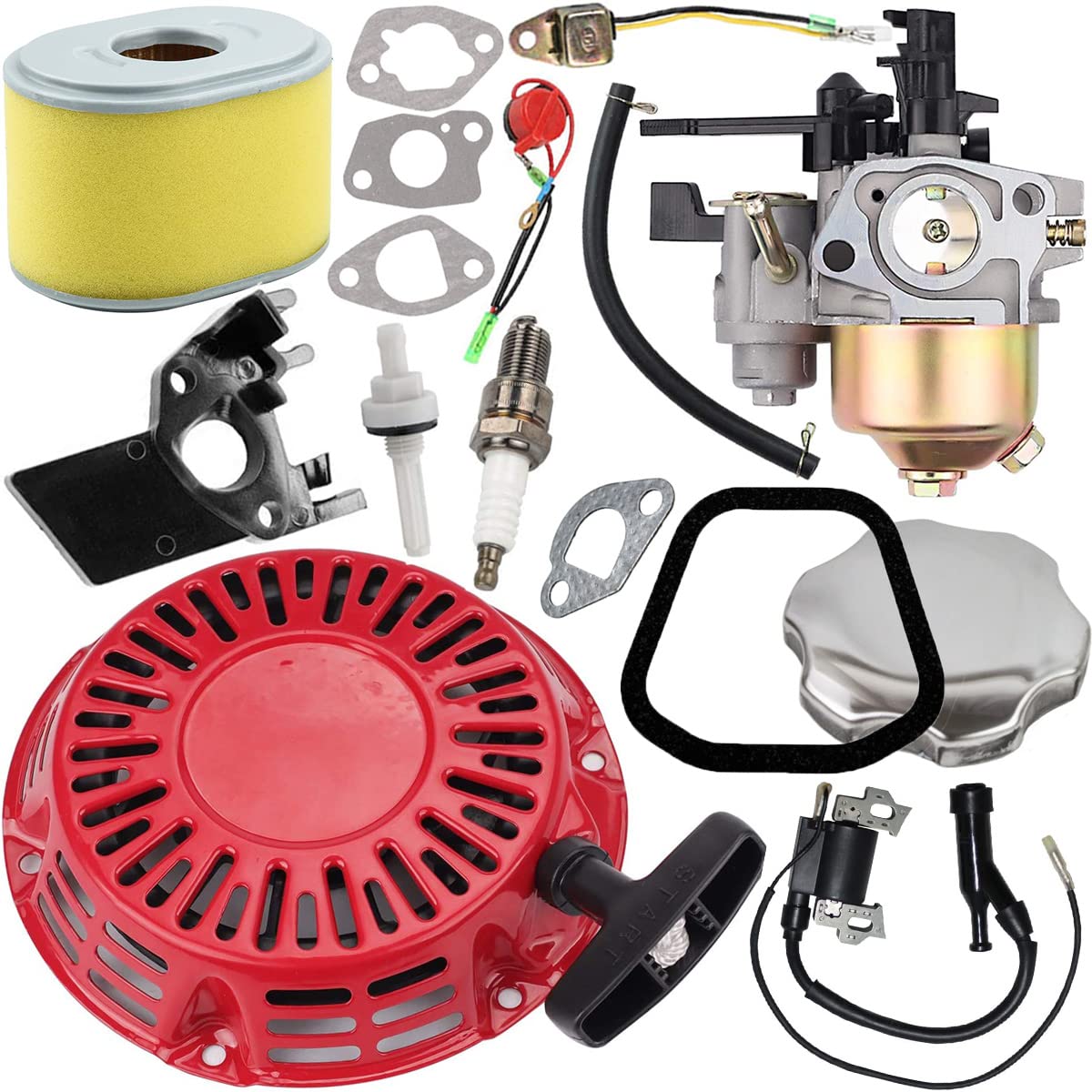 ZAMDOE GX160 Carburetor Kit for Honda GX140 GX 160 GX200 GX168 GX120 5HP 5.5HP 6.5HP 212cc Engine, with Recoil Starter Air Filter Ignition Coil Gasket Spark Plug