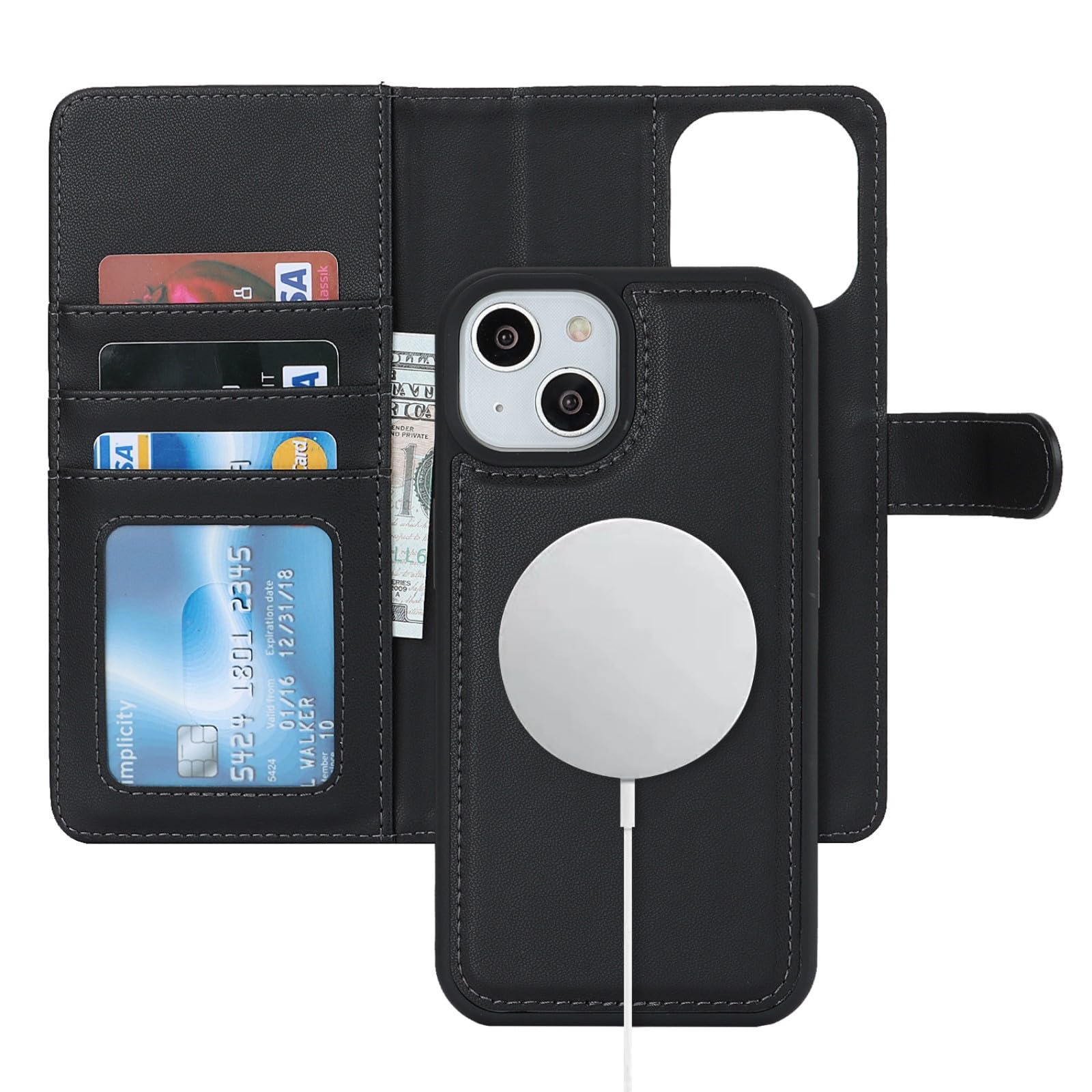 Zouzt for iPhone 14 Plus 6.7 Inch Detachable Wallet Case with Card Holder for MagSafe, Premium PU Leather 2 in 1 Flip Folio Book Magnetic Stand Protective Phone Cover for iPhone 14 Plus - Black — image 1