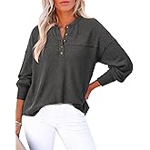 KIRUNDO Going Out Tops for Women Henley Shirts 2025 Casual Ribbed Knit Long Sleeve Tunic Summer Fall Button V Neck Blouse