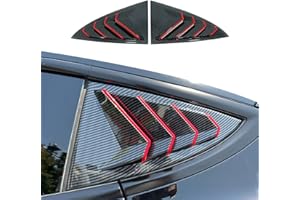 BoxCheer Rear Side Window Louvers Suitable for Tesla Model 3 2017-2024 Accessories Air Vent Scoop Shade Cover Sport Blinds - Black Carbon Fiber & Red Edge