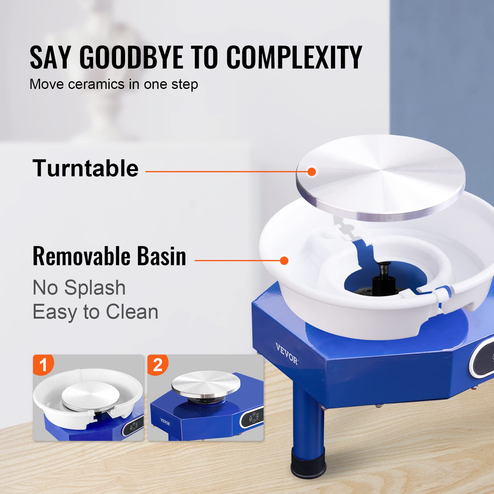VEVOR Pottery Wheel, for Adults and Beginners, Adjustable 60-300RPM Speed Manual and Foot Pedal ABS Detachable Basin, 10in 350W LCD Ceramic Wheel Forming Machine, with 17 Pottery Accessories Blue