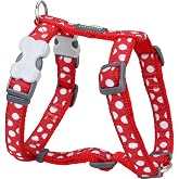 Red Dingo Desinger Dog Harness, White Spots on Red (12mm x Neck: 25-39cm / Body 30-44cm) XS