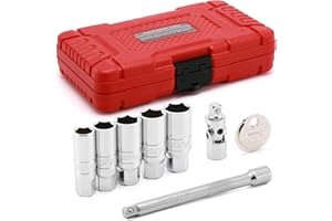 EMENTOL 8PCS 3/8" Drive Spark Plug Socket Set, SAE & Metric, 6-Point Socket Set, Universal Joint, 6-Inch Extension Bar, Spark Plug Gap Gauge