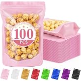 ANZNKU 100PCS Mylar Bags Resealable Small Smell Proof Bags(Pink, 3.5x5) | Stand Up Foil Pouches Clear Window, Sealable Bags for Small Business Packaging Snack Party Favors Candy Treats Food Storage