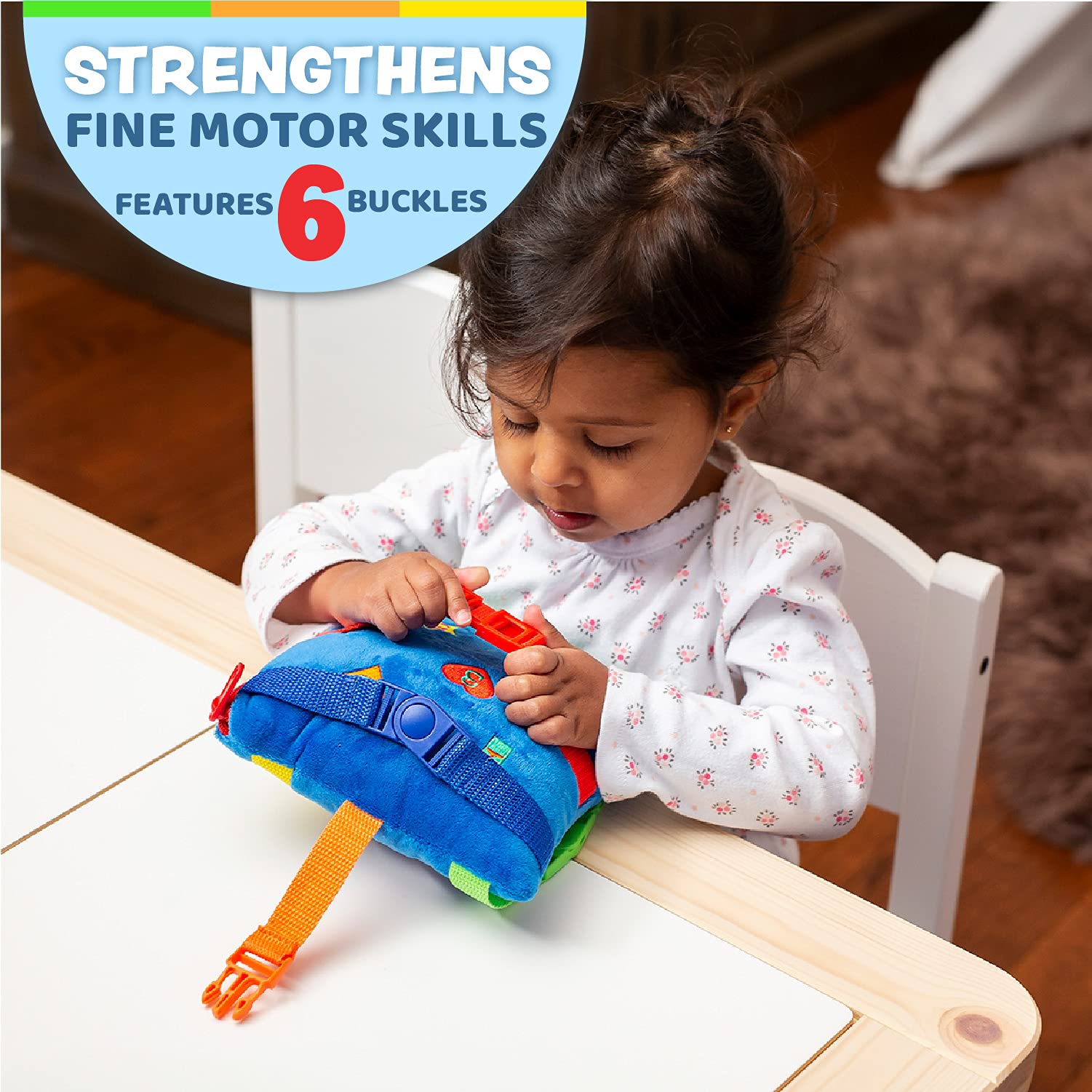 Buckle Toys Boomer Square Travel Essential for Toddlers 1-3, Road Trip Activities for Kids, Toddler Learning Toy, Sensory Toy to Develop Fine Motor Skills and Learn Numbers and Colors, Storage Pocket
