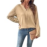 SHEWIN Womens Casual V Neck Sweatshirt Long Sleeve Lightweight Drop Shoulder Solid Pullover Tops
