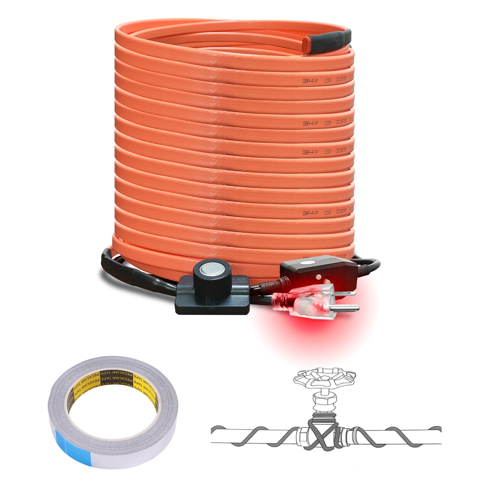 Cupohus Heat Tape for Water Pipes with Thermostat 140FT, Freeze Protection Self-Regulating Heat Trace Cable for Metal, Plastic Home Pipes, Roof and RV, 110-120V Image