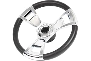 YEHICY 13.8 Inch Boat Steering Wheel Glossy Polished Aluminum Spokes，3/4 Inch Axle Marine Steering Wheel Adapter for Marine Boats, Vessels, Yacht, Pontoon Boat