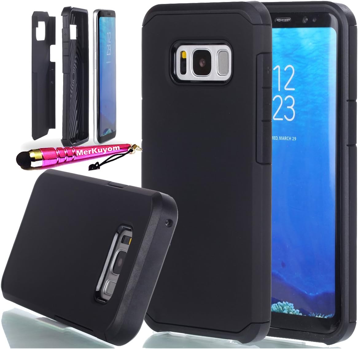 Galaxy Note8 Case, MerKuyom [Hybrid Armor Defender] Dual Layer Design Hard Protective Cover Skin Case for Samsung Galaxy Note 8 Note8, W/Stylus (Black)