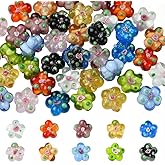 PONABEADIY 1 Box 15MM 40PCS Flower Lampwork Bead with Holes Assorted Color Bumpy Floral Flowers Glass Loose Spacer Beads Bulk for Jewelry Making Earrings Necklaces Bracelets Decor DIY Craft Supply