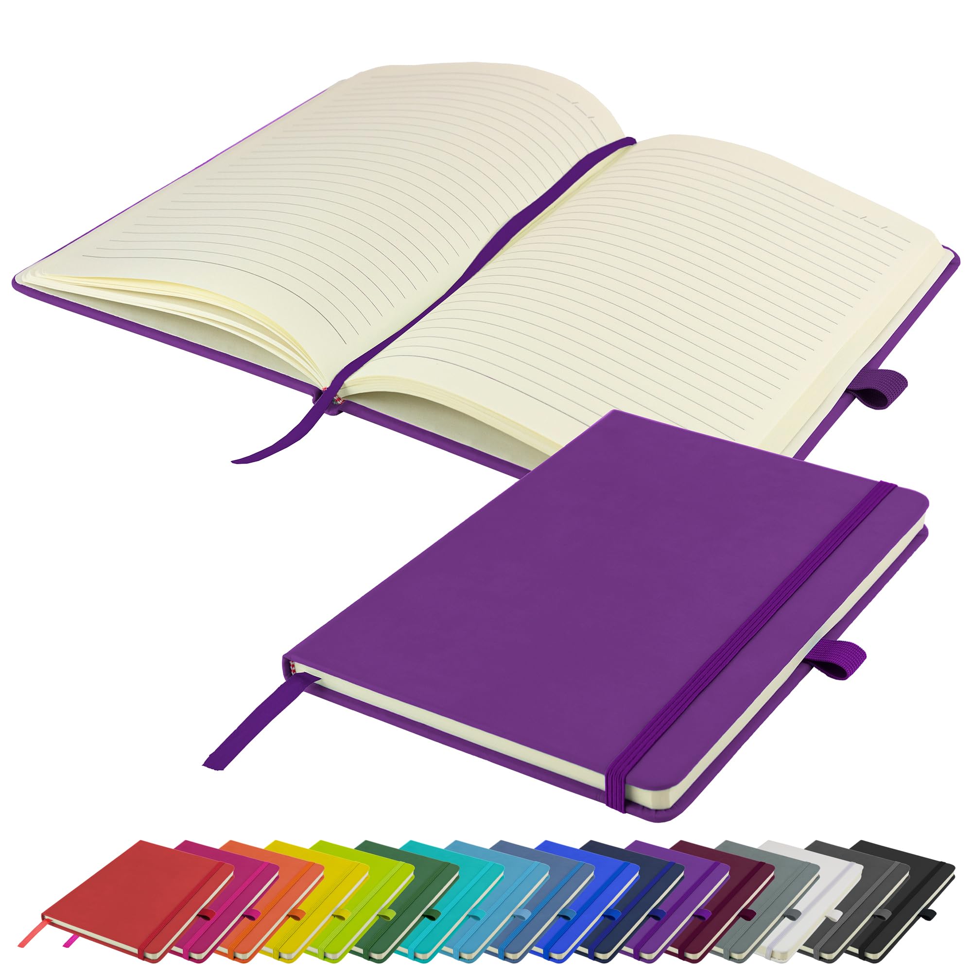 Savvy Bee A5 Notebook New Lined Hardback Journal with pen loop, elastic closure & ribbon page marker Notepad Note Book Notes Diary Pad (Purple)
