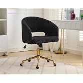 KCC Vanity Chair Corduroy Desk Chair with Gold Base for Living Room,Black | Accent Armchair Upholstered Modern Tufted Chairs for Girls Women Ergonomic Study Seat Computer Task Stools for Bedroom