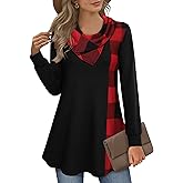 Youtalia Women's Long Sleeve Cowl Neck Tunic Color Block Pullover Sweatshirt